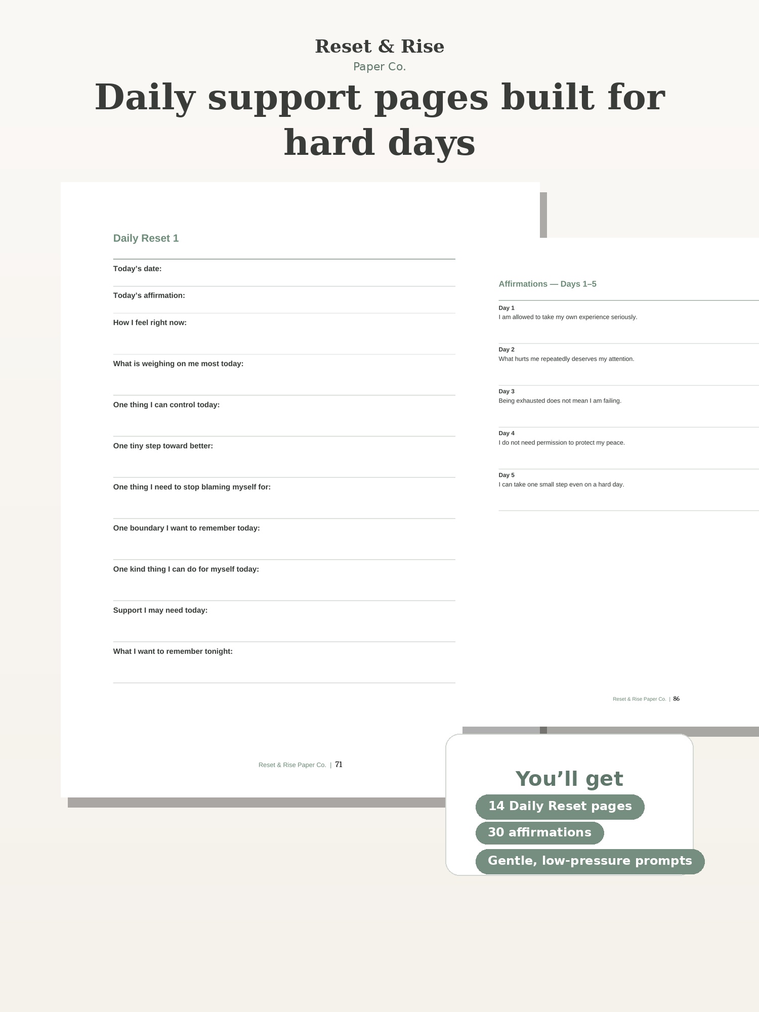 Daily reset and affirmation preview